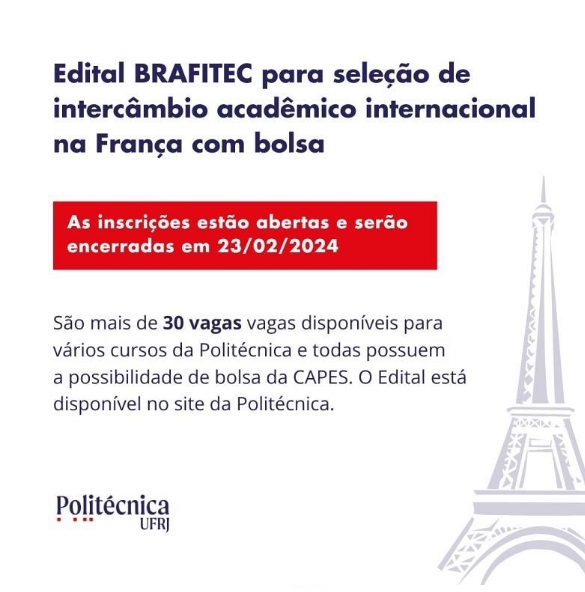 Inscrições abertas: Edital BRAFITEC para intercâmbio