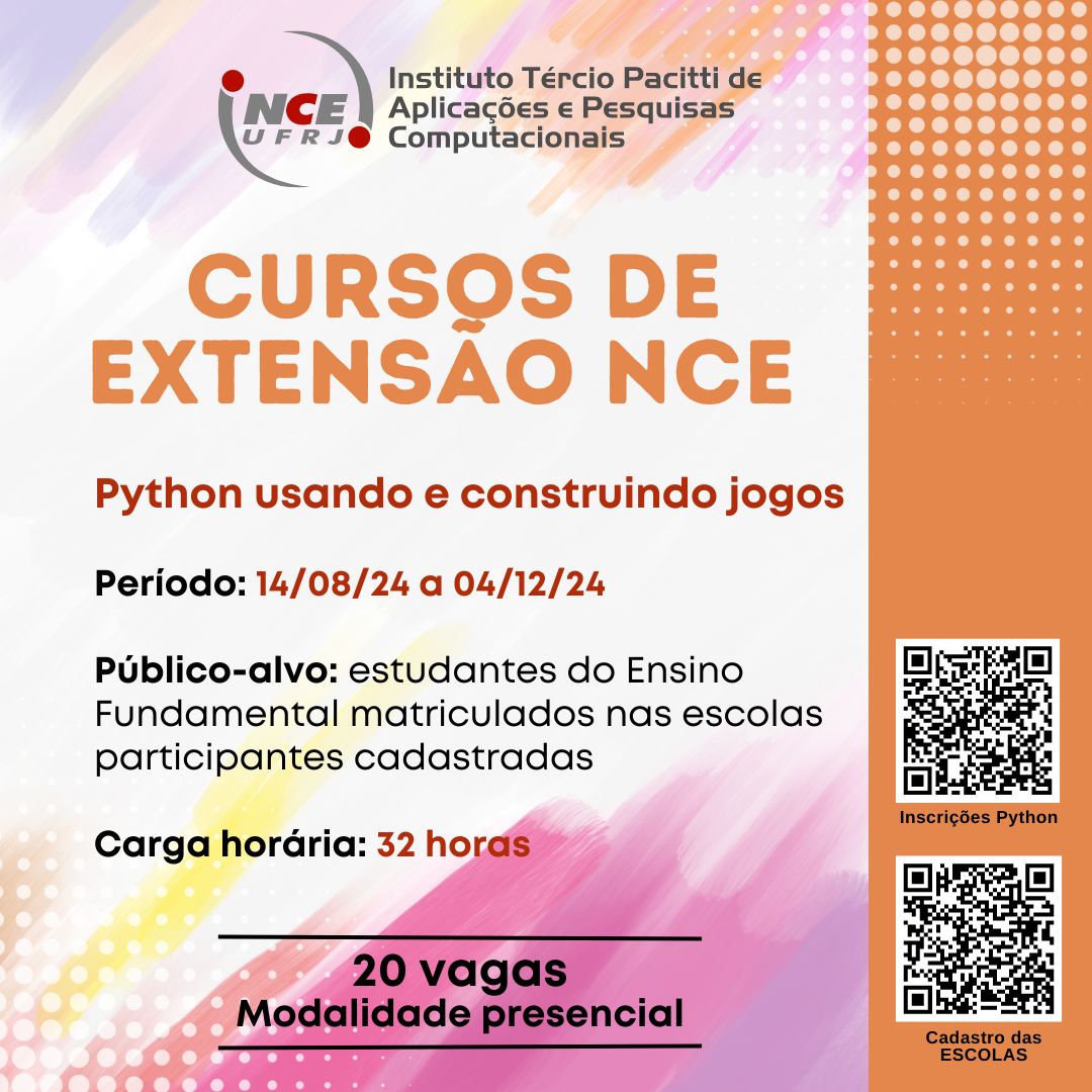 Inscrições abertas para o curso Python usando e construindo jogos -NCE