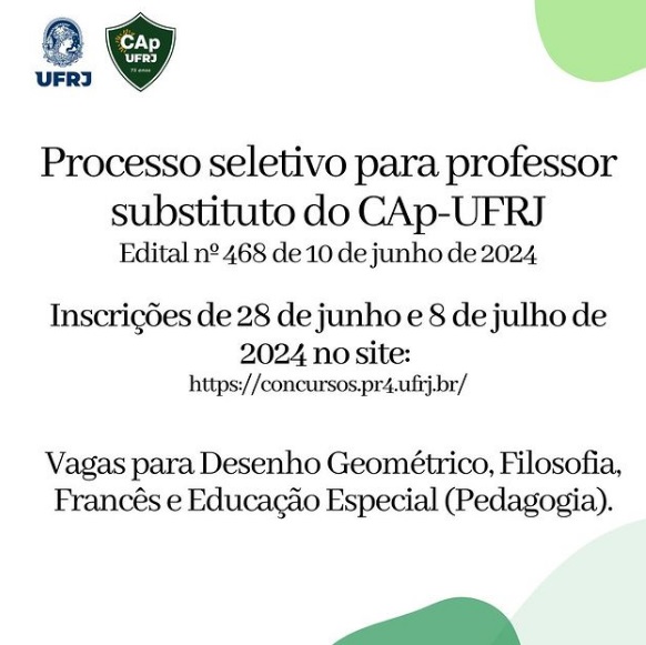 CAp-UFRJ abre processo seletivo para professor substituto